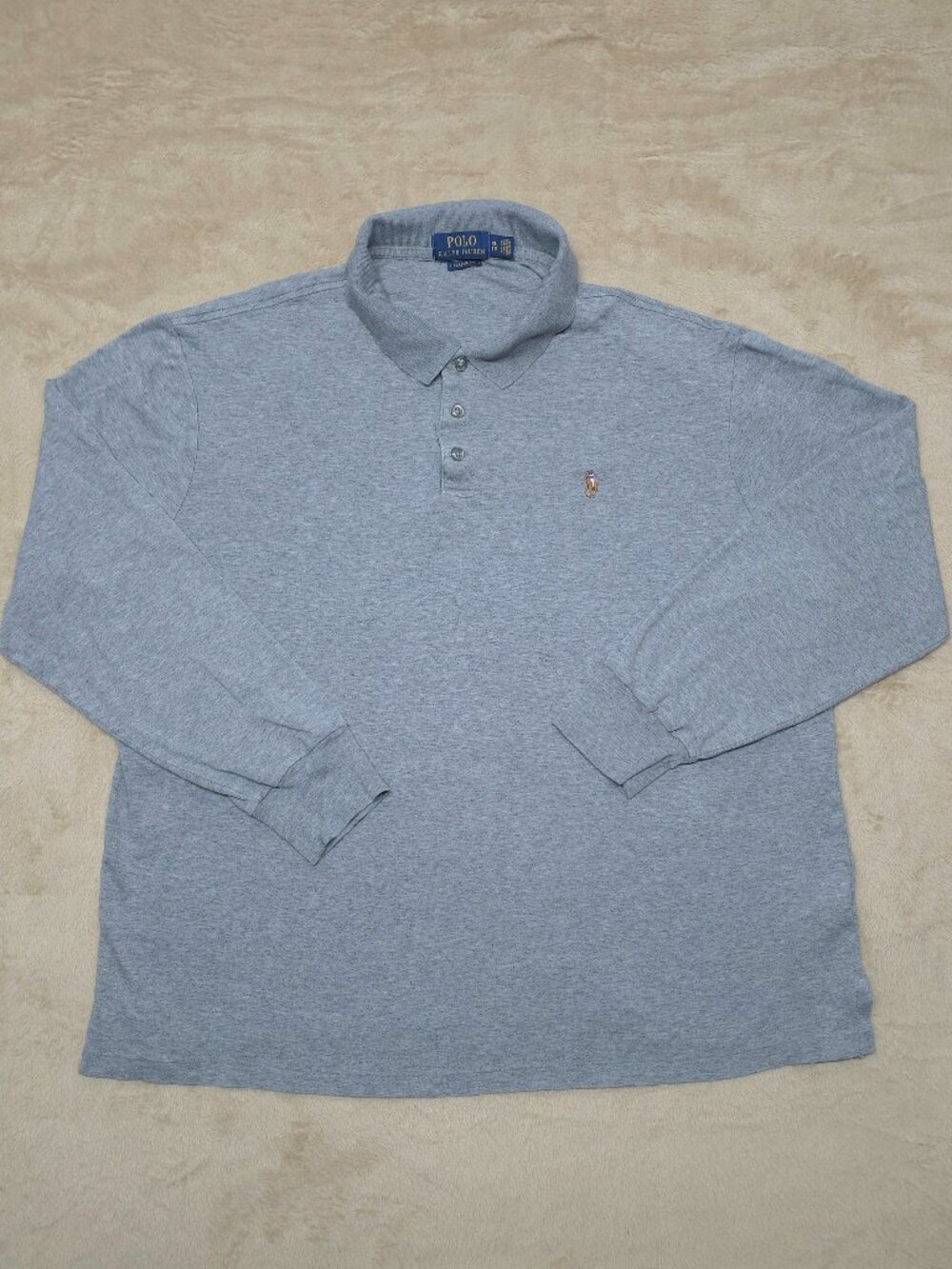 Polo Ralph Lauren Mens XL Gray Classic Fit Long Sleeve Polo Shirt Cotton Pony
